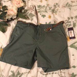 Olive Green Shorts with Brown Belt